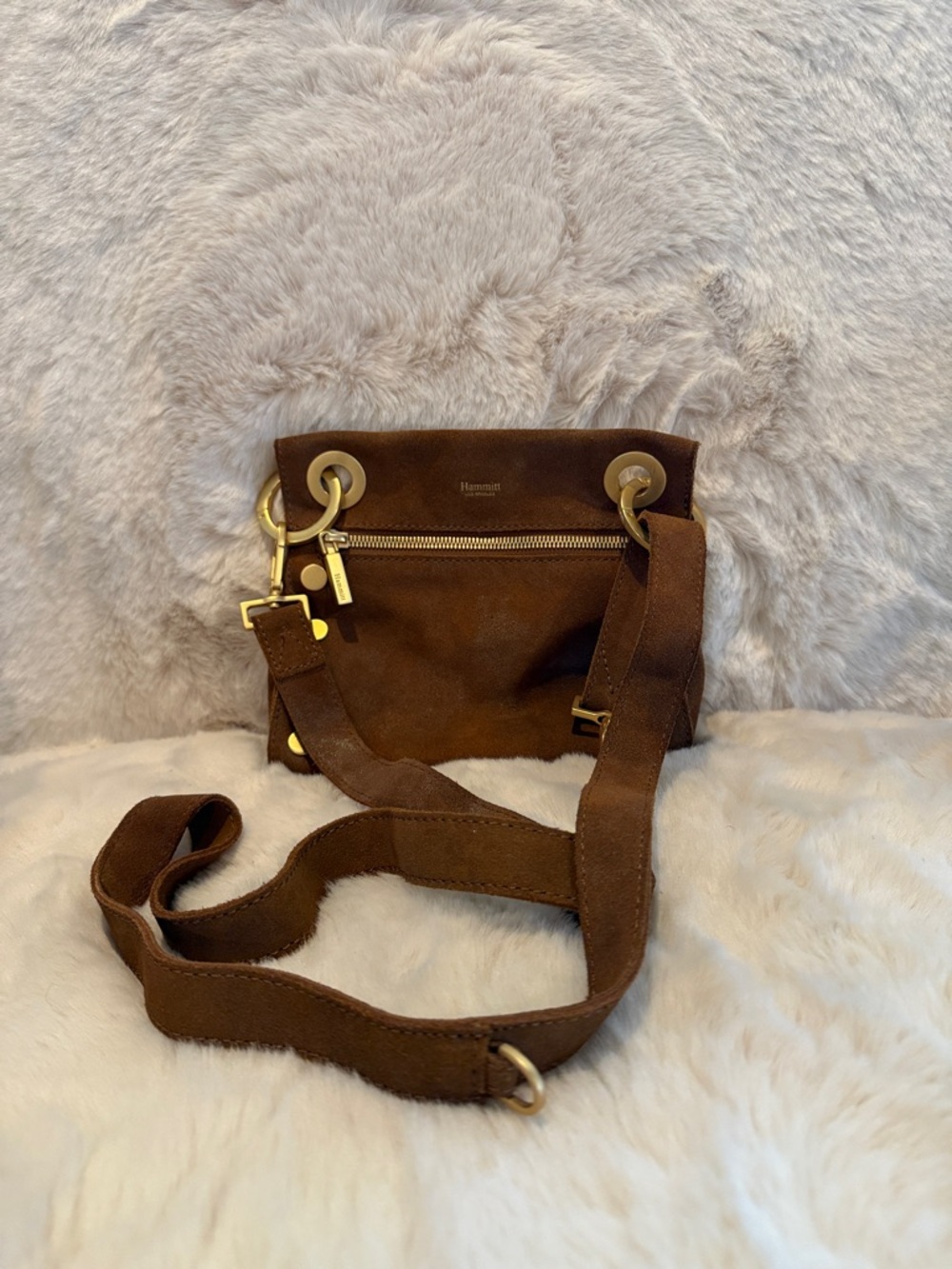 Hammitt Brown Suede Crossbody with Gold Studs and Grommets - Picture 4 of 7